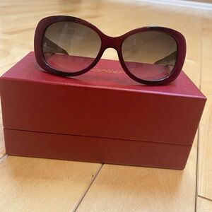 Cartier dark red oval sunglasses with case and box